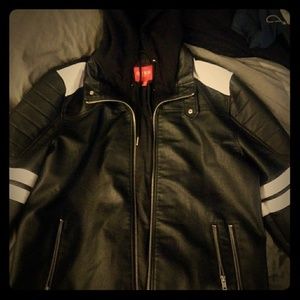 Guess leather jacket with hood